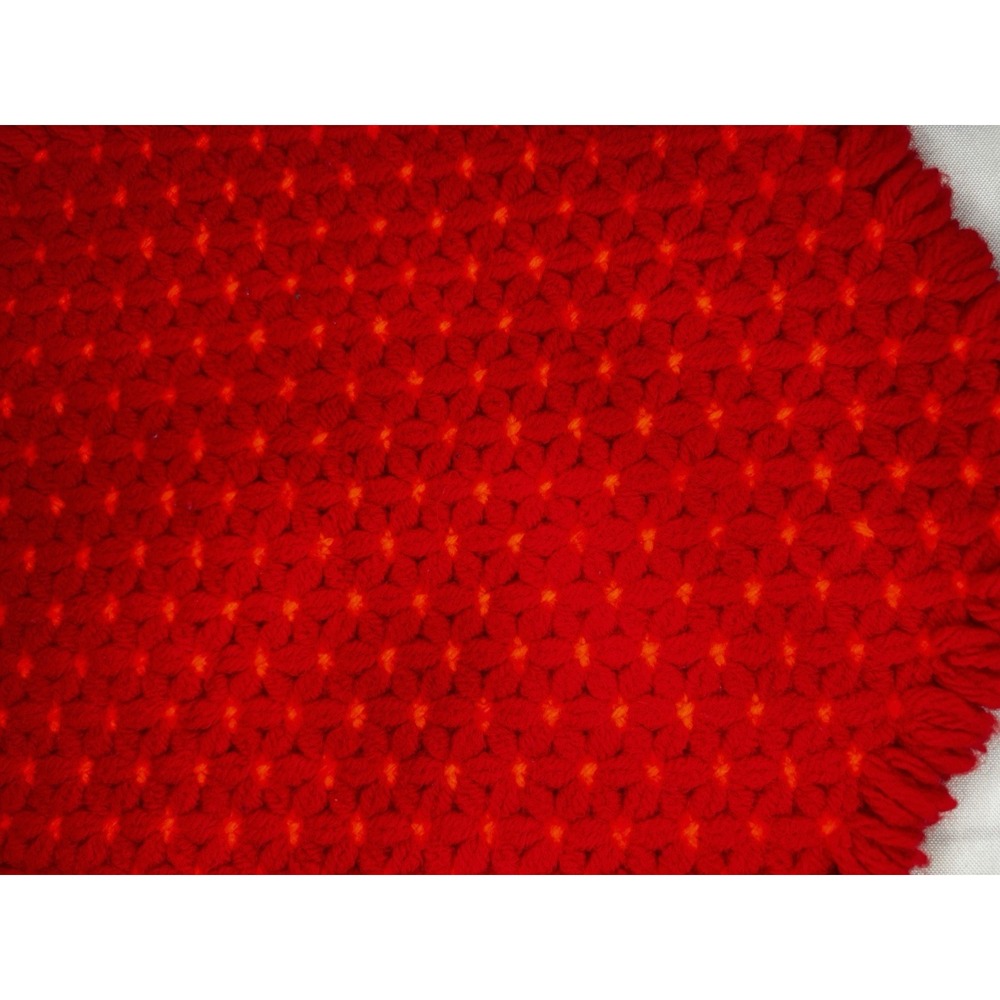 Vintage Set‎ 2 Crochet Placemat Doilies Red Orange Flowers/Stripes Handmade - Picture 2 of 7